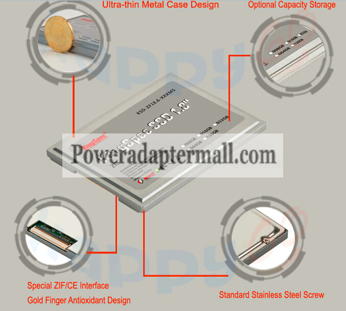 NEW 1.8"KingSpec KSD-ZF18.6-128MS 128GB ZIF SSD Hard Drive - Click Image to Close